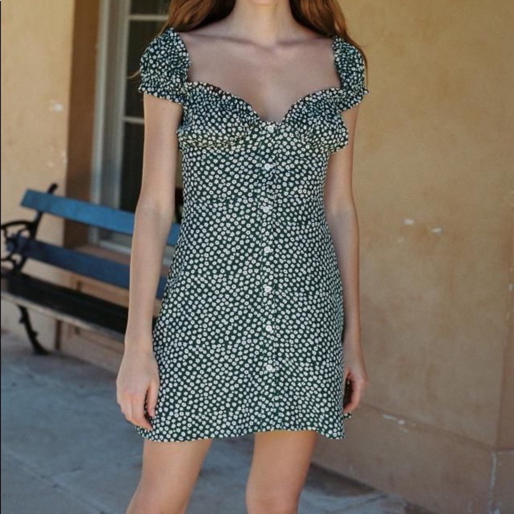 With Jean green floral dress XS